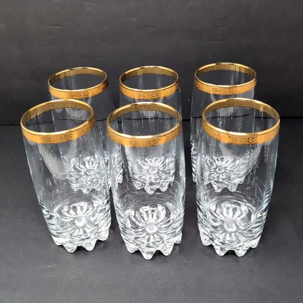 VTG Pasabahce‎ Set of 6 Gold Rim Glasses Highball Gold Rim